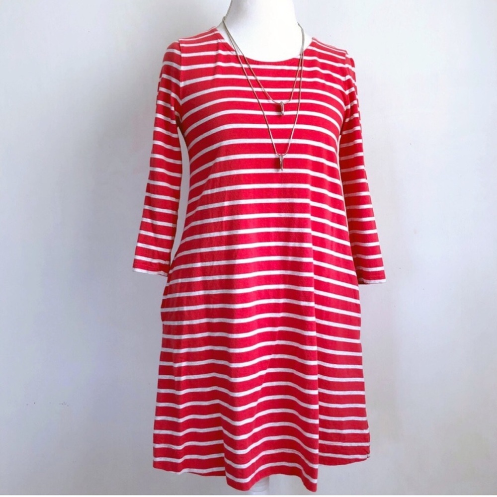 Gap Women’s Small Dress with Pockets Coral Pink and Gray striped Comfy Cotton